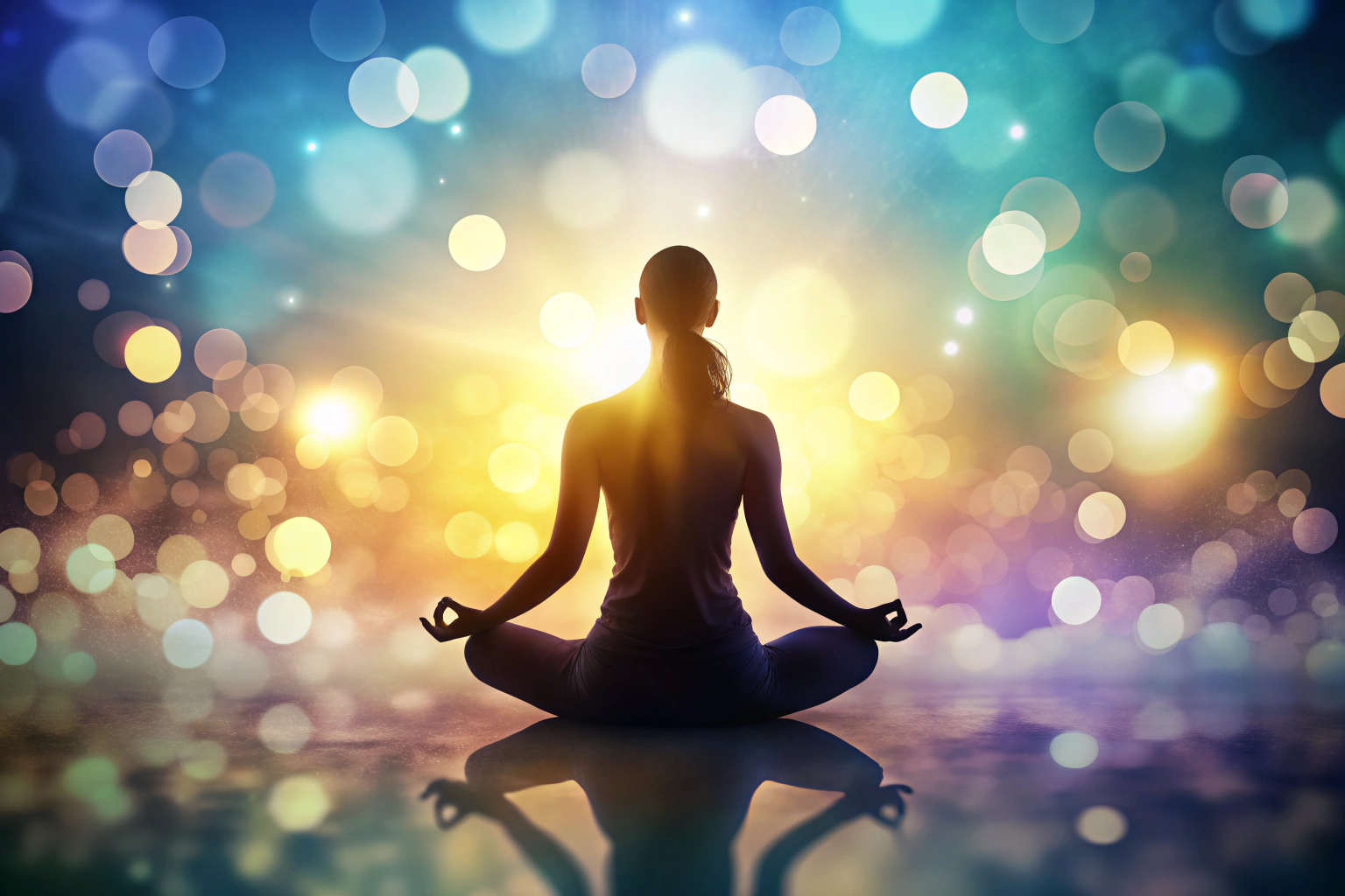 A calm and abstract image of a person in a yoga pose, silhouetted against a soft, blurred background with no identifiable features, text, or symbols, representing focus and inner peace